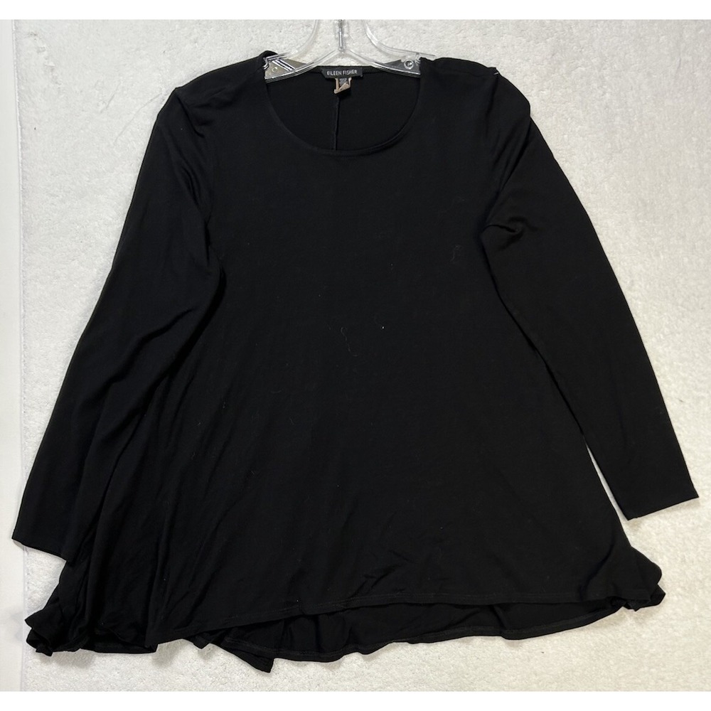 Eileen Fisher Womens Size M Black Long Sleeve Viscose Scoop Neck Top (J13)